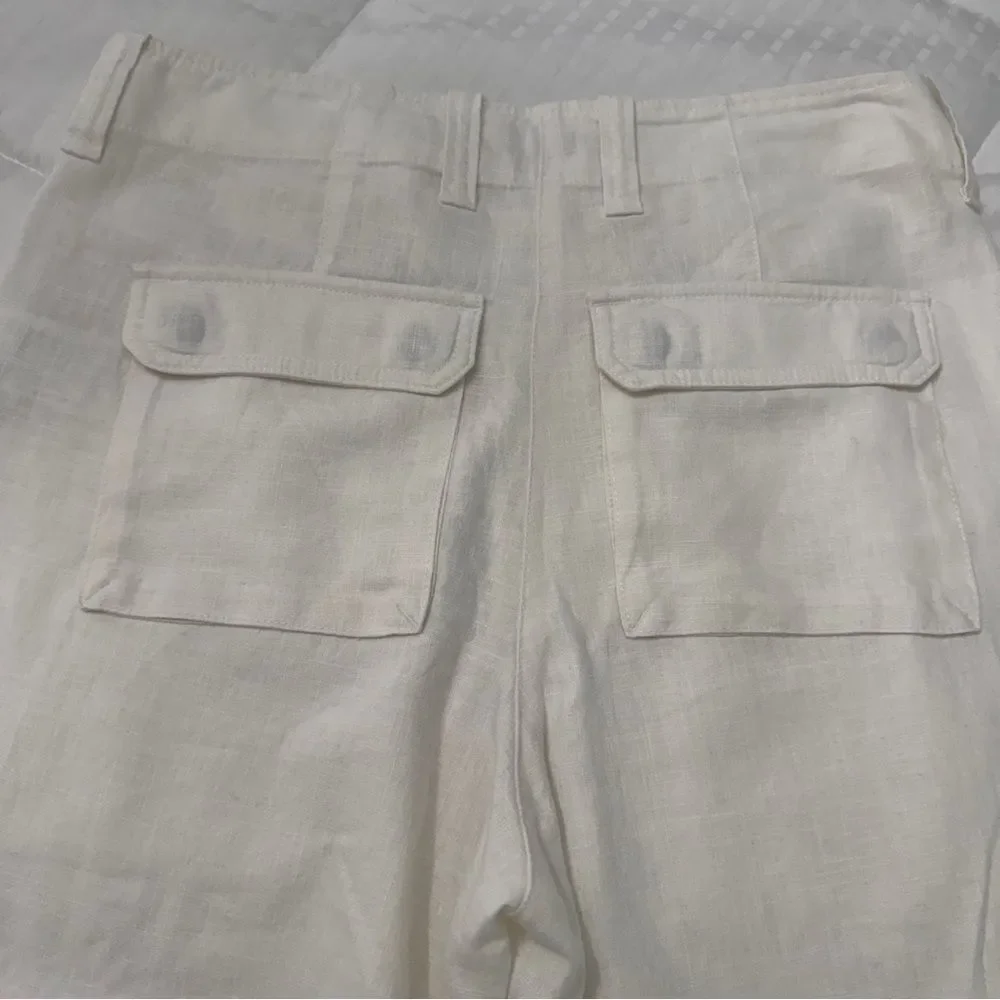 J.Crew Linen Lyocell Utility Pants 6P Ivory Tapered Pocket Front Flat Front